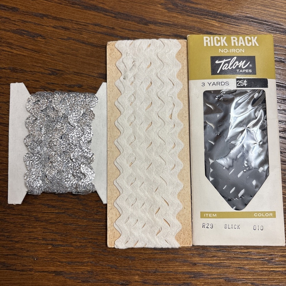 Vintage Rick Rack Lot - Talon, Etc Black, White, Silver New & Used